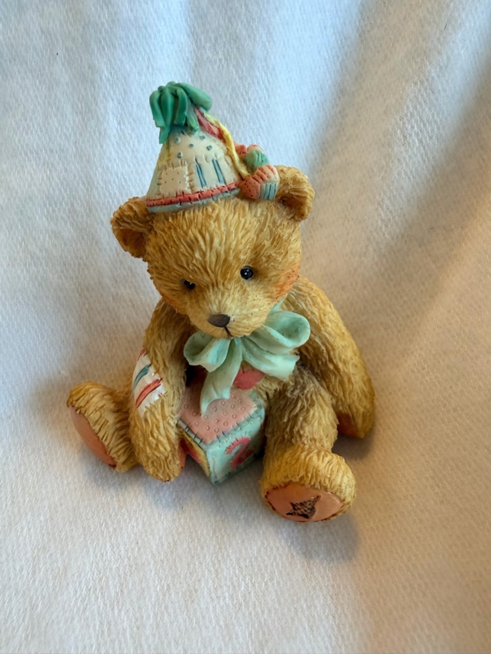 Cherished Teddies Tan Bear with Pastel Blue and Pink Accents